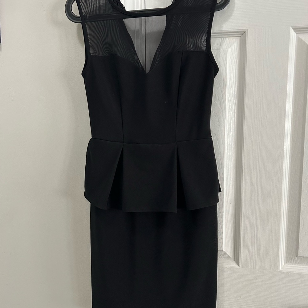 Bisou Bisou Black Peplum Midi Dress with V-neck for Cocktail